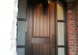 custom brown door with 2 sidelites