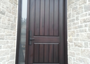 wooden brown door design with sidelite