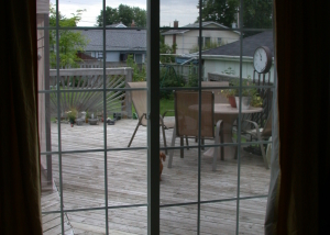 glass patio doors leading to the backyard