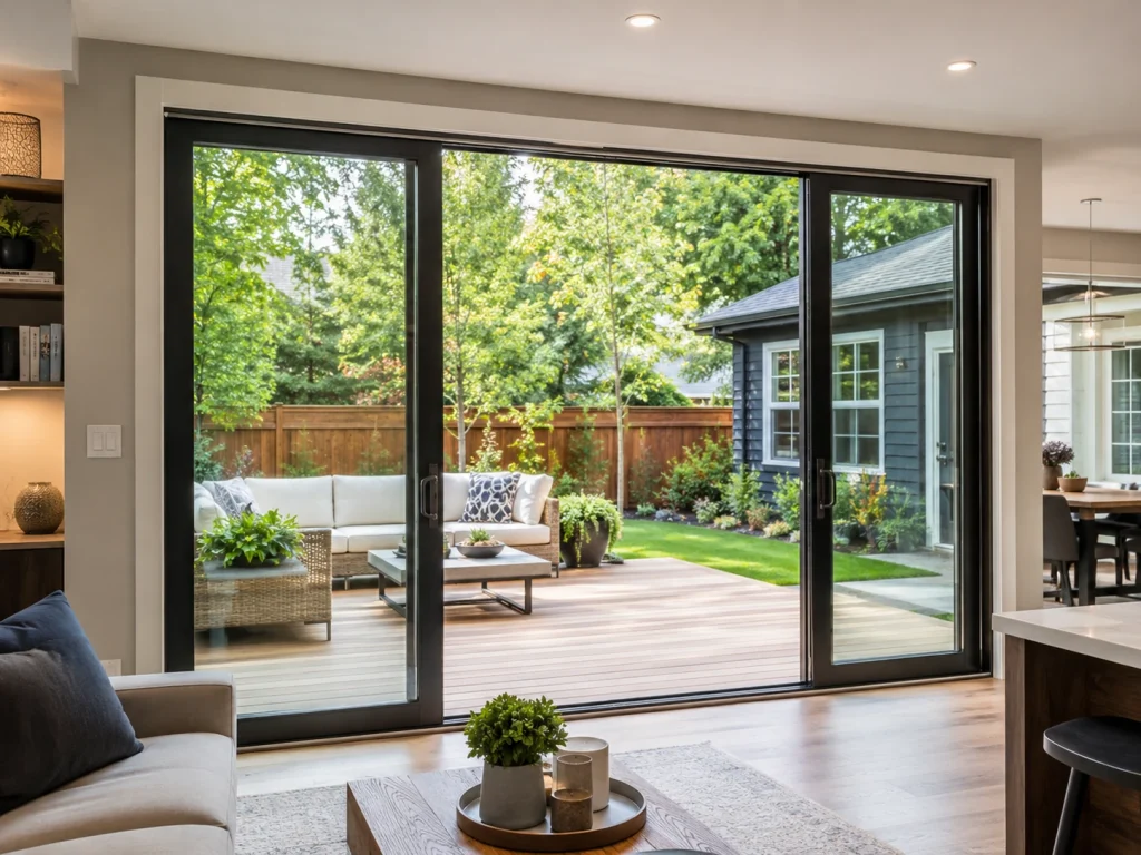 Modern Sliding Patio Door Connecting A Gta Home To The Backyard